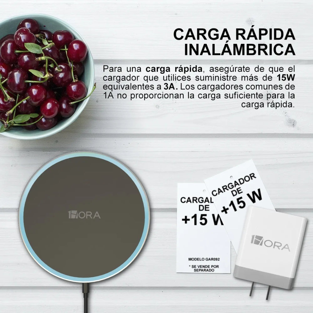 Cargador Inalámbrico 1Hora 15W Qi Wireless Charger Compatible Con iPhone/Motorola/Samsung/Huawei