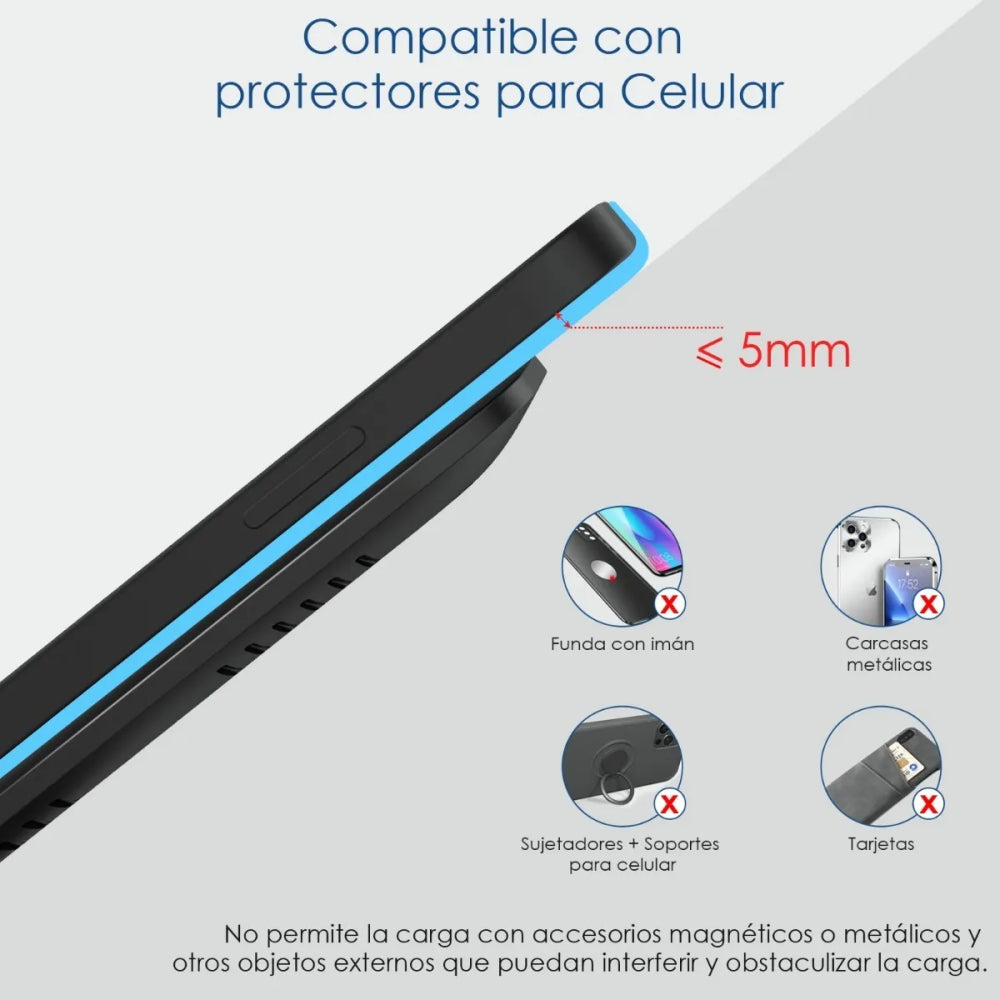 Cargador Inalámbrico 1Hora 15W Qi Wireless Charger con Cable 1M USB A C Compatible con iPhone/Motorola/Samsung/Huawei