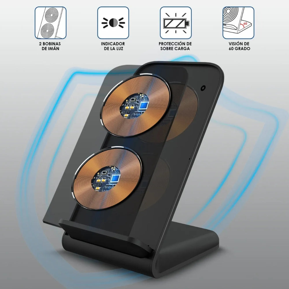 Cargador Inalámbrico 1Hora 15W Qi Wireless Charger con Cable 1M USB A C Compatible con iPhone/Motorola/Samsung/Huawei