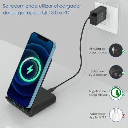 Cargador Inalámbrico 1Hora 15W Qi Wireless Charger con Cable 1M USB A C Compatible con iPhone/Motorola/Samsung/Huawei