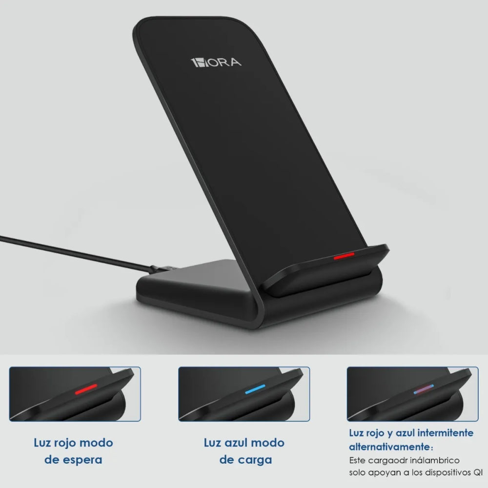 Cargador Inalámbrico 1Hora 15W Qi Wireless Charger con Cable 1M USB A C Compatible con iPhone/Motorola/Samsung/Huawei