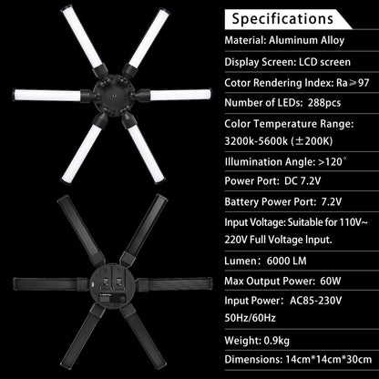 Aro De Luz Led Profesional Lampara De Estrella 60w 5600k HD-60X