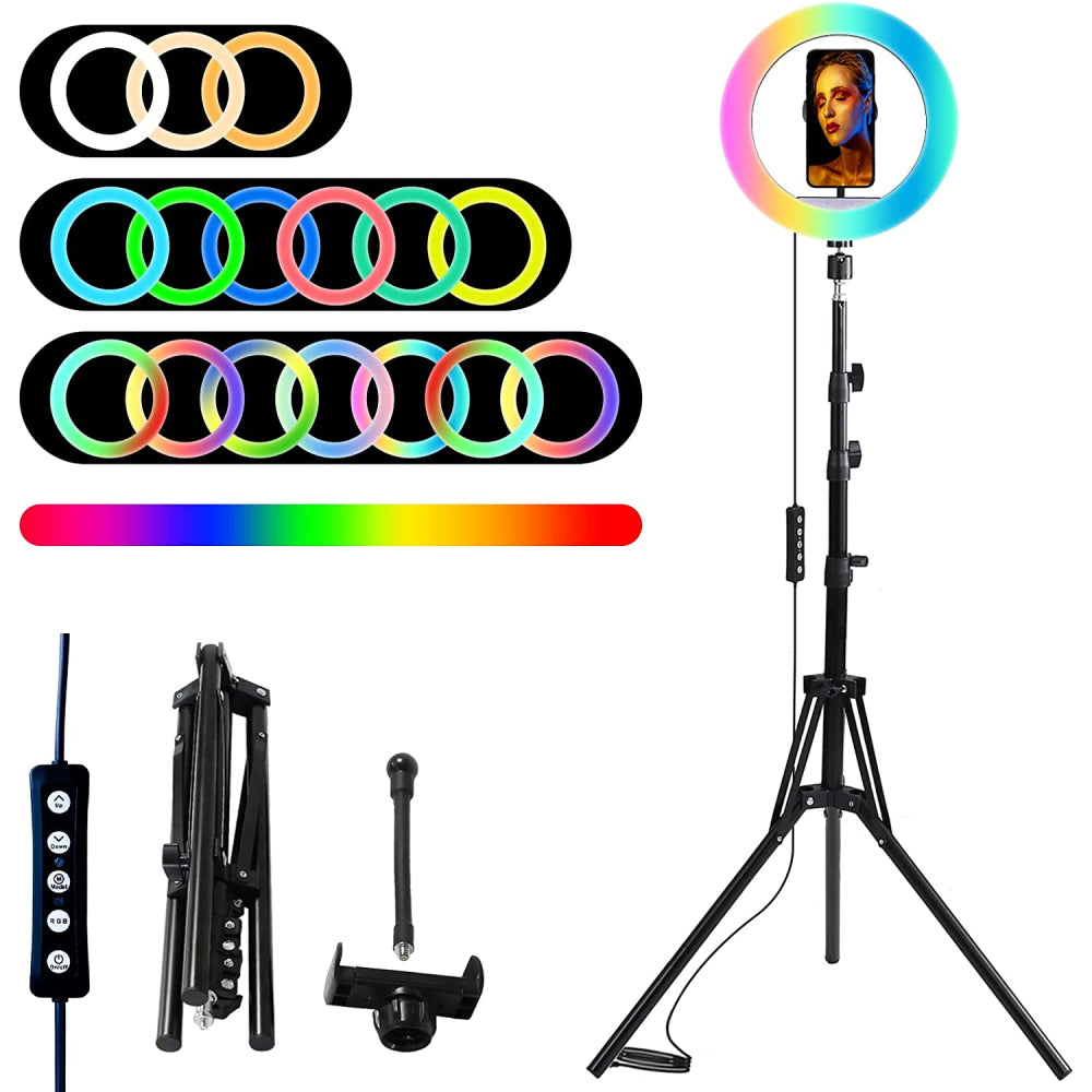 Aro De Luz Led Regulable 26cm RGB Móvil, Cámaras + Trípode
