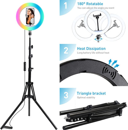Aro De Luz Led Regulable 26cm RGB Móvil, Cámaras + Trípode