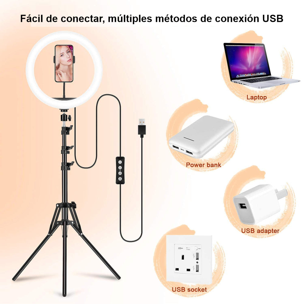 Aro De Luz LED Regulable 30cm Para Movil, Cámaras + Tripode - RGB