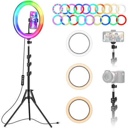 Aro De Luz LED Regulable 30cm Para Movil, Cámaras + Tripode - RGB