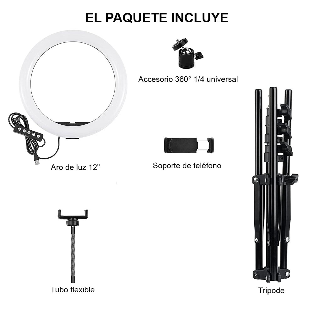 Aro De Luz LED Regulable 30cm Para Movil, Cámaras + Tripode - RGB