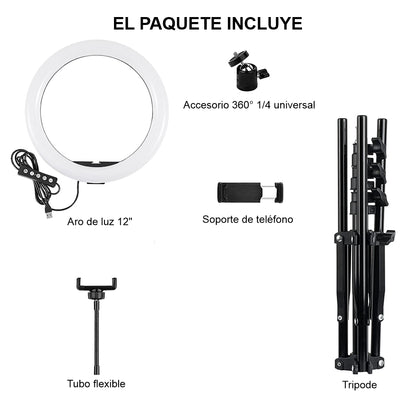 Aro De Luz LED Regulable 30cm Para Movil, Cámaras + Tripode - RGB