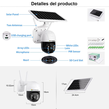 Cámara De Seguridad Exterior PTZ Wifi Red 4G SIM Panel Solar