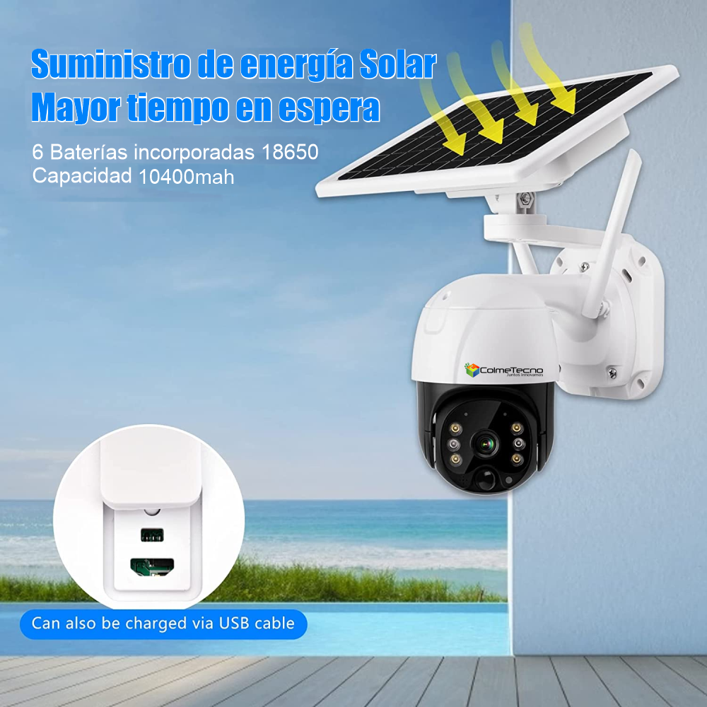Cámara De Seguridad Exterior PTZ Wifi Red 4G SIM Panel Solar