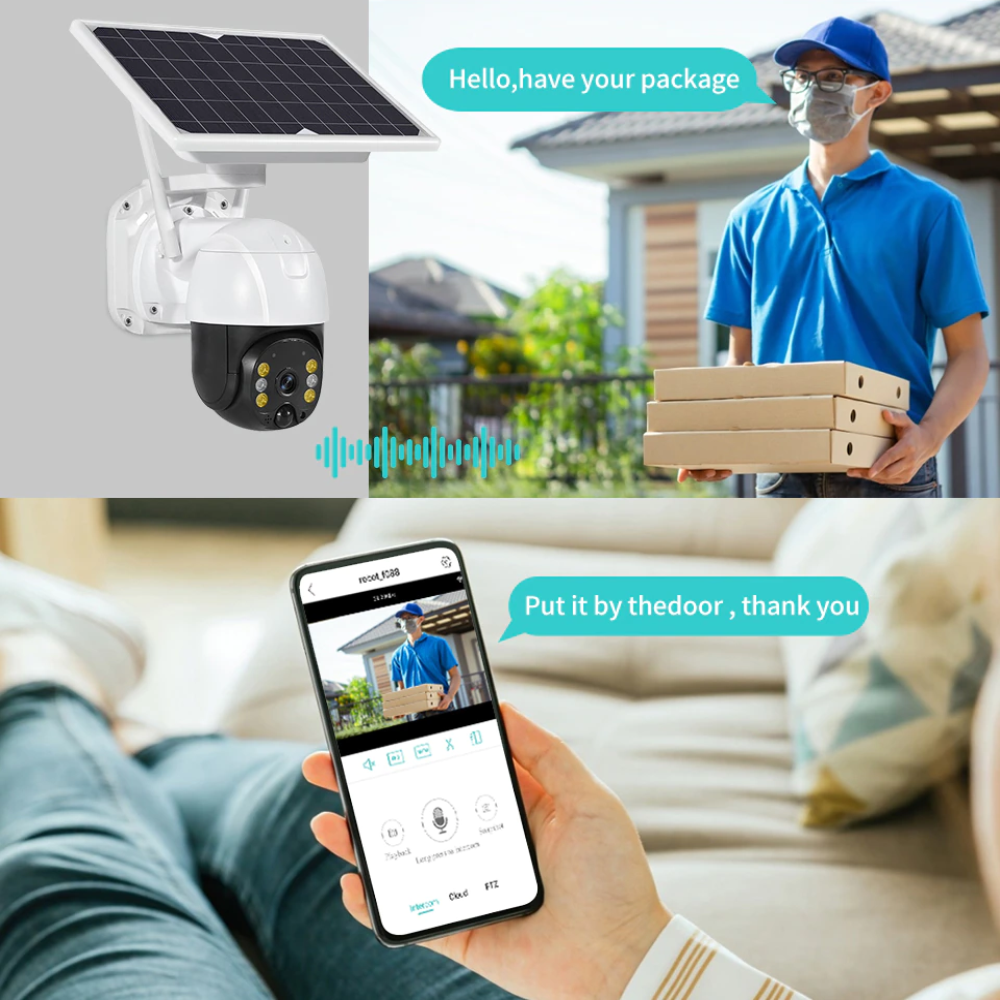 Cámara De Seguridad Exterior PTZ Wifi Red 4G SIM Panel Solar