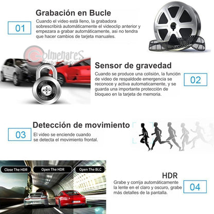 Cámara Para Carro DVR 3 En 1 Full HD 1080P Dual Dash Cam