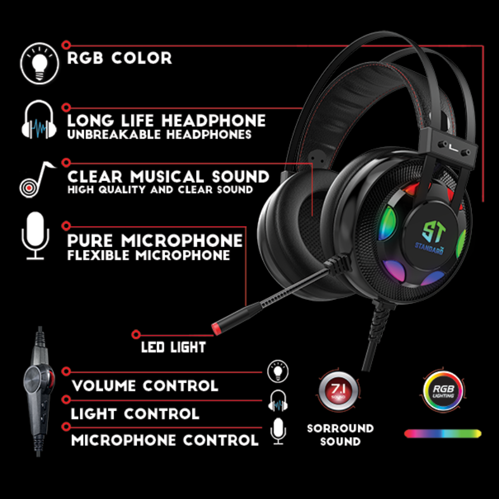 Diadema Gamer Rgb Microfono Bajos Profundos Auriculares V10