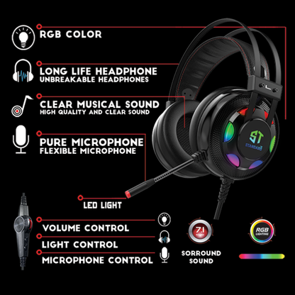 Diadema Gamer Rgb Microfono Bajos Profundos Auriculares V10