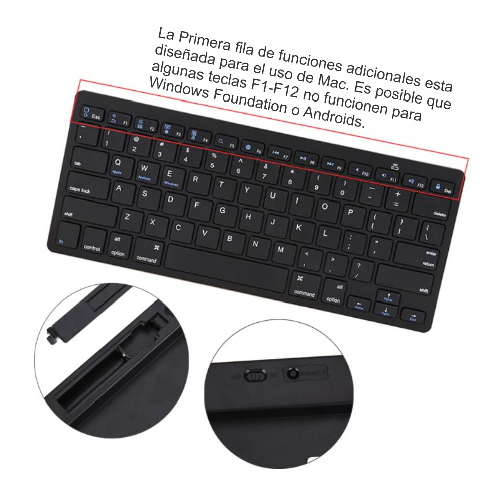 Mini Teclado Bluetooth 3.0 Ultra Delgado Para IPad, IOS, Android, PC