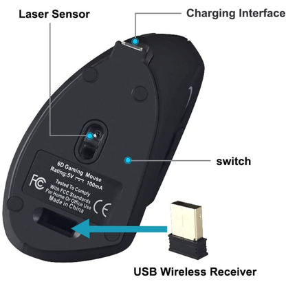 Mouse Ergonomico Vertical Inalambrico 2.4g Recargable USB