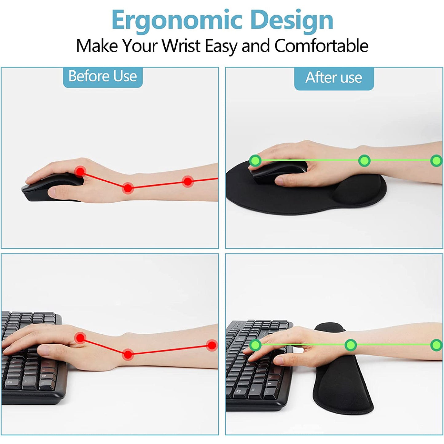 Pad Mouse + Reposa Muñecas Teclado Espuma Elastic Ergonómico