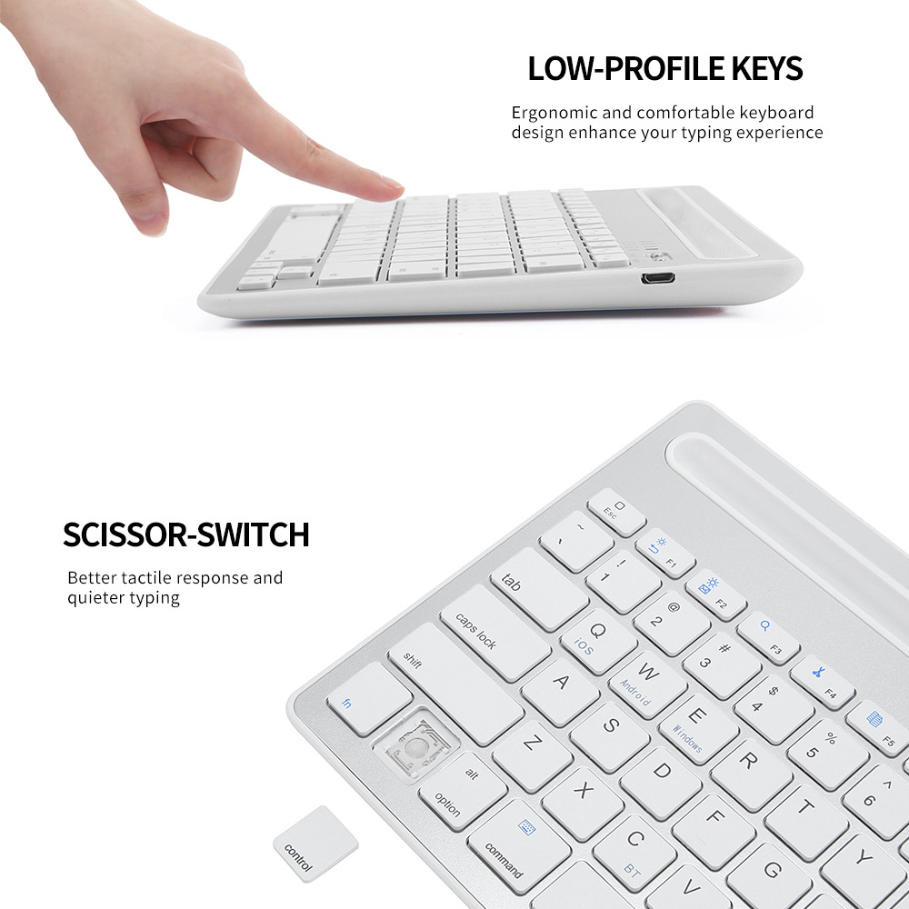 Teclado Inalambrico Recargable Bluetooth 2 Canales Multi Dispositivo