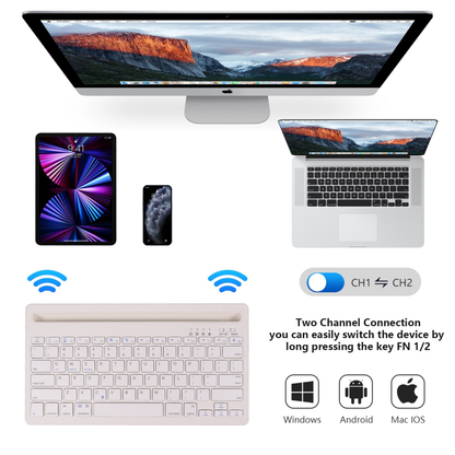 Teclado Inalambrico Recargable Bluetooth 2 Canales Multi Dispositivo