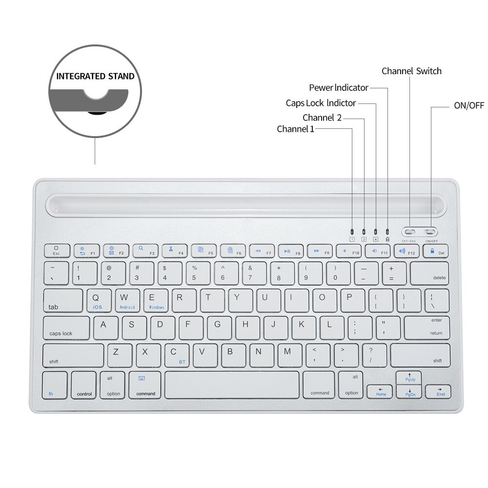 Teclado Inalambrico Recargable Bluetooth 2 Canales Multi Dispositivo
