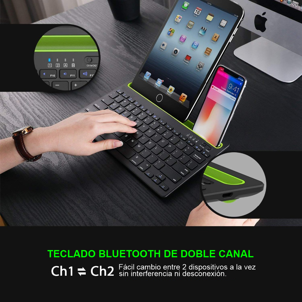 Teclado Inalambrico Recargable Bluetooth 2 Canales Multi Dispositivo